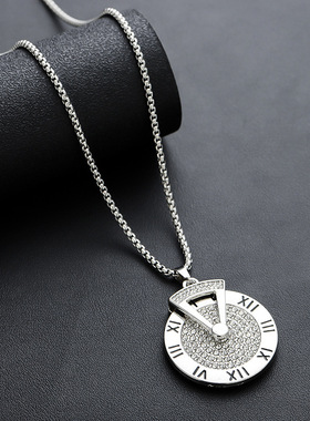 项链男罗马数字镶钻轮盘高级感百搭嘻哈配饰女潮小众新款简约饰品
