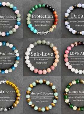 temu希音TK跨境爆款手链紫水晶虎眼石青金石等六种天然石制作手链