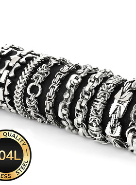 跨境爆款不锈钢男士手链简约霸气朋克高级感古巴钛钢手链男手饰