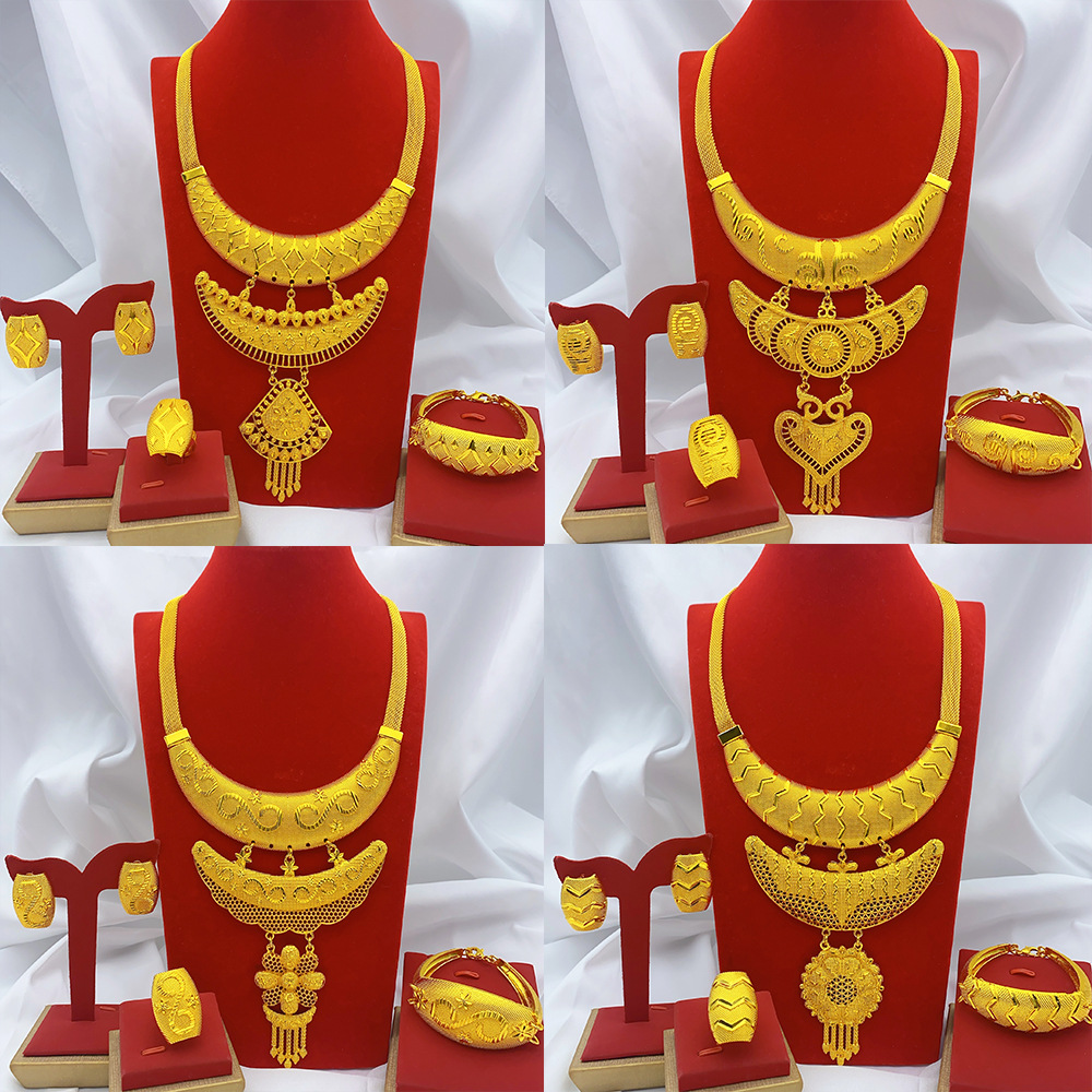 跨境迪拜巴基斯坦流行饰品女士夸张四件套项链手链耳环戒指配饰