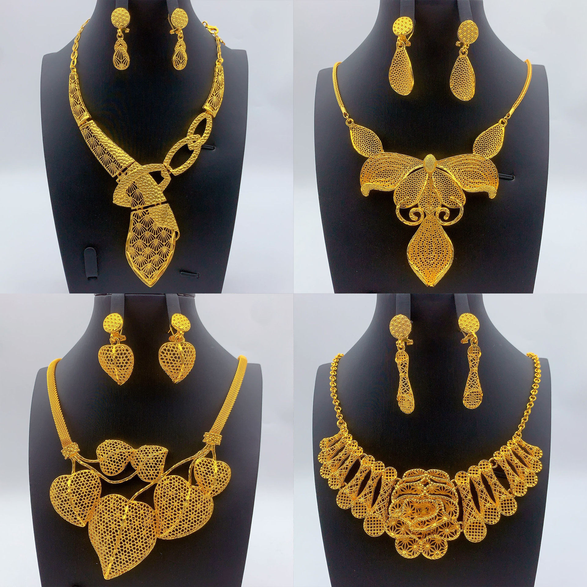 中东轻奢镀金爱心首饰宴会婚礼项链耳环饰品婚庆饰品非洲女两件套,饰品/流行首饰/时尚饰品新,组合套装,淘宝优惠券,粉丝福利购,淘宝优惠卷