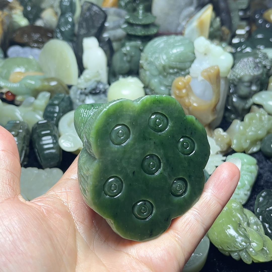 和田玉碧玉大莲蓬手把