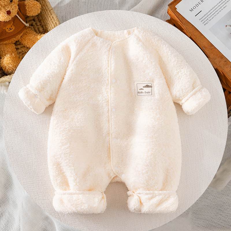 超萌可爱婴儿秋冬连体衣宝宝毛绒爬服哈衣儿童保暖睡衣内衣可开档
