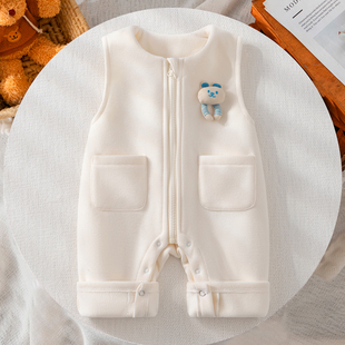 女宝宝可爱拉链加绒背带裤秋冬婴儿暖和高腰护肚裤子男宝冬季棉裤