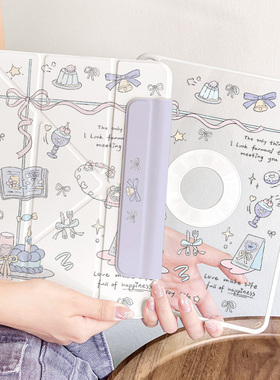 适用苹果iPad第11代保护套720°旋转2025新款3+y折Air7平板6磁吸可拆分亚克力pro12.9英寸防弯mini无笔槽壳