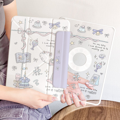 适用苹果iPad第11代保护套720°旋转2025新款3+y折Air7平板6磁吸可拆分亚克力pro12.9英寸防弯mini无笔槽壳