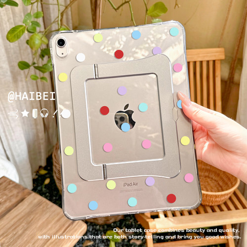 海贝适用iPadpro保护壳ipadair8气囊支点壳韩系彩色波点ipad10/11代防弯保护壳air456ipad11寸保护壳ipad支点