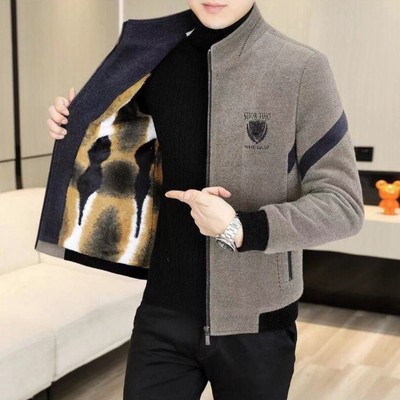 毛呢大衣立领夹克加绒加厚金貂绒