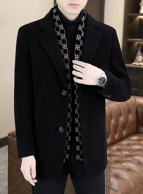 毛呢外套男中长款加厚羽绒呢子大衣男款冬季白鸭绒西装领男士风衣