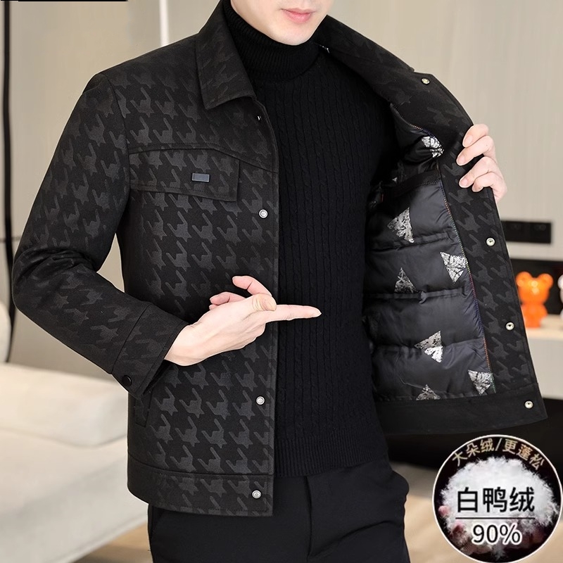 加厚白鸭绒夹克男保暖羽绒服外套