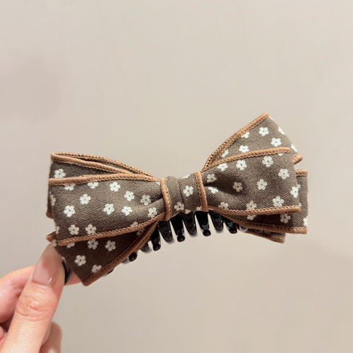 韩国秋冬咖色碎花蝴蝶结发夹时尚气质百搭盘发香蕉夹后脑勺鲨鱼夹