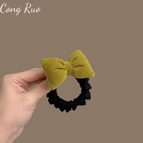 ins韩国秋冬咖色蝴蝶结头饰毛绒发圈皮筋女扎头网红发绳简约皮套