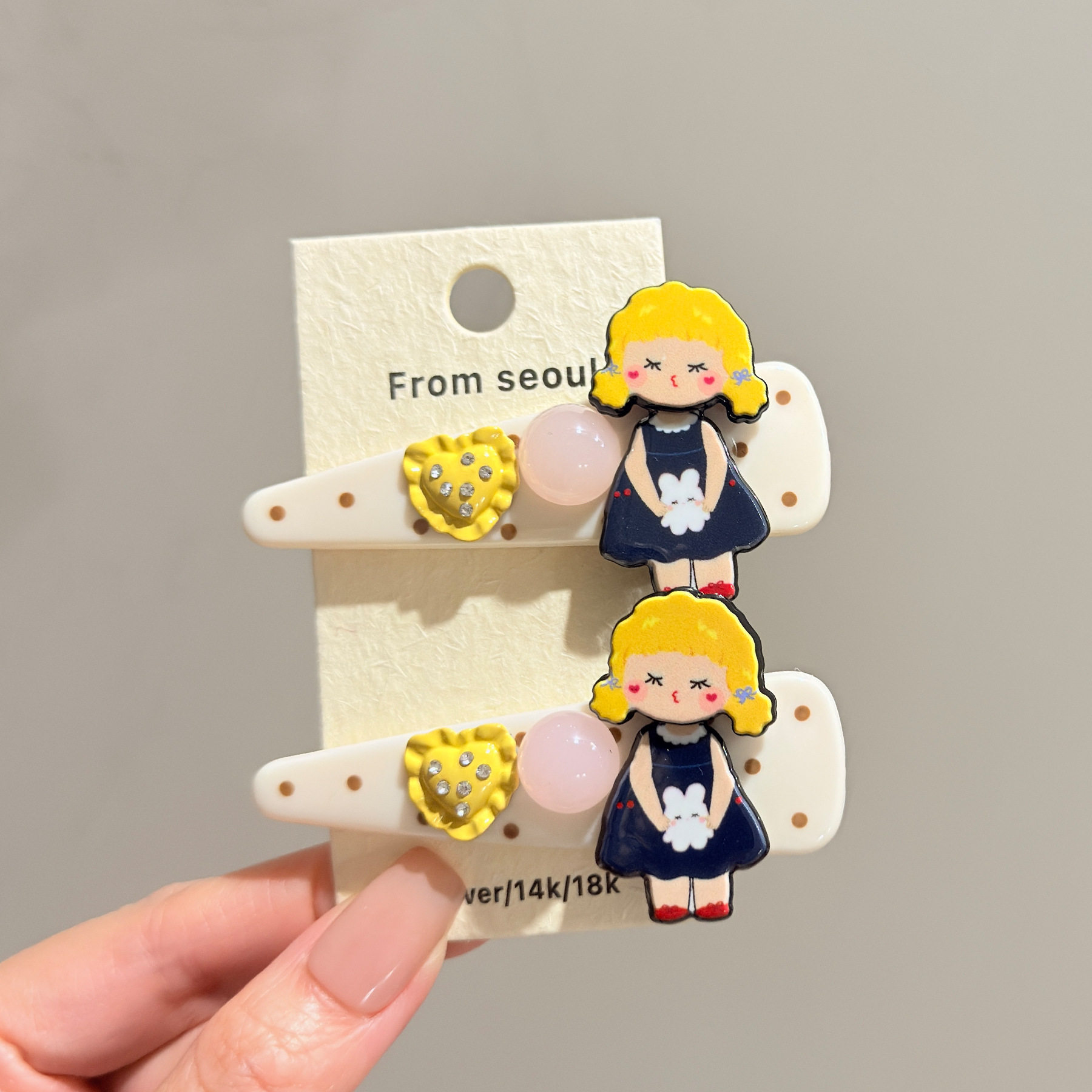 韩国东大门网红卡通女孩波点发夹可爱童趣个性减龄刘海碎发夹发饰