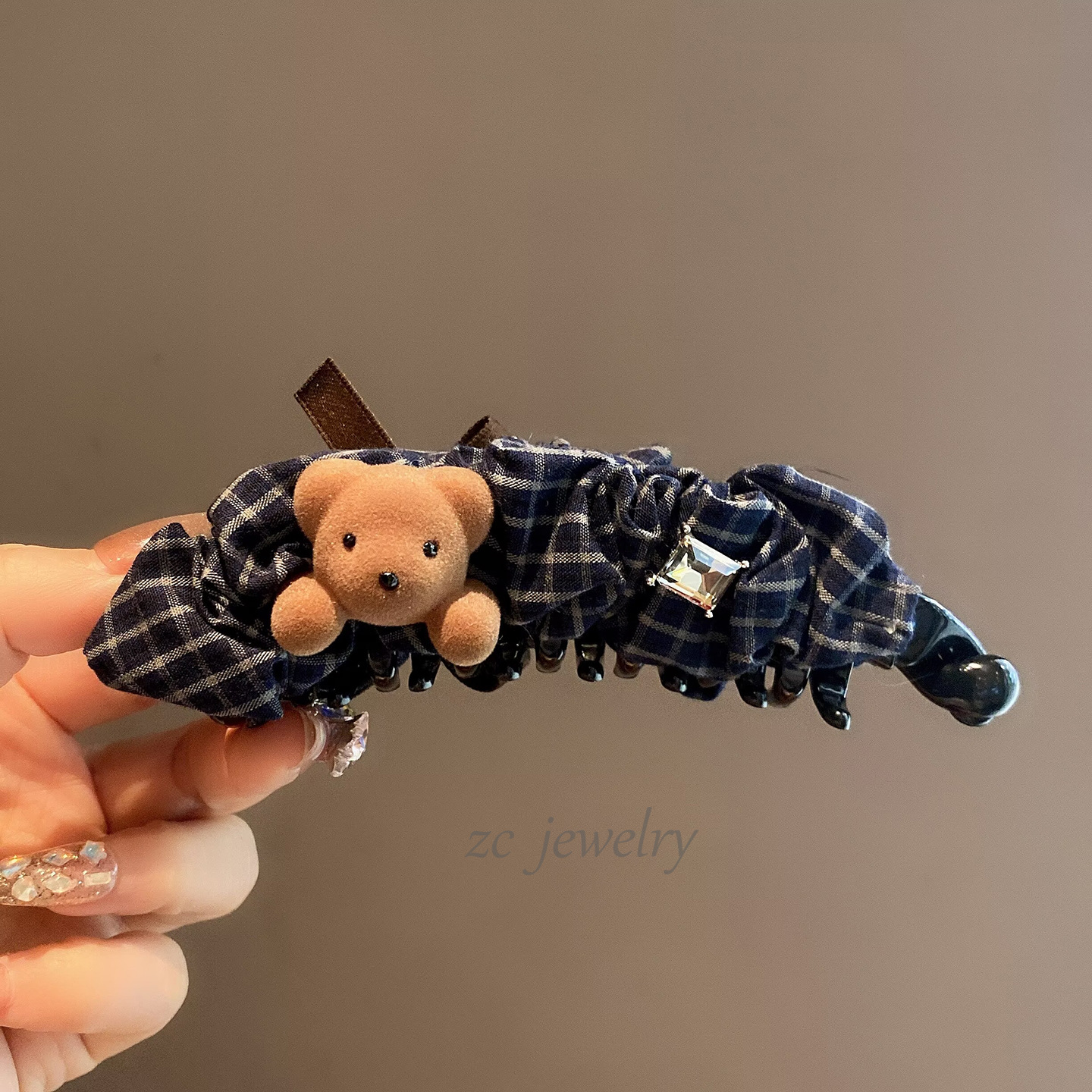 韩版东大门格纹卡通小熊气质ab面蝴蝶结香蕉夹甜美森系高马尾发夹