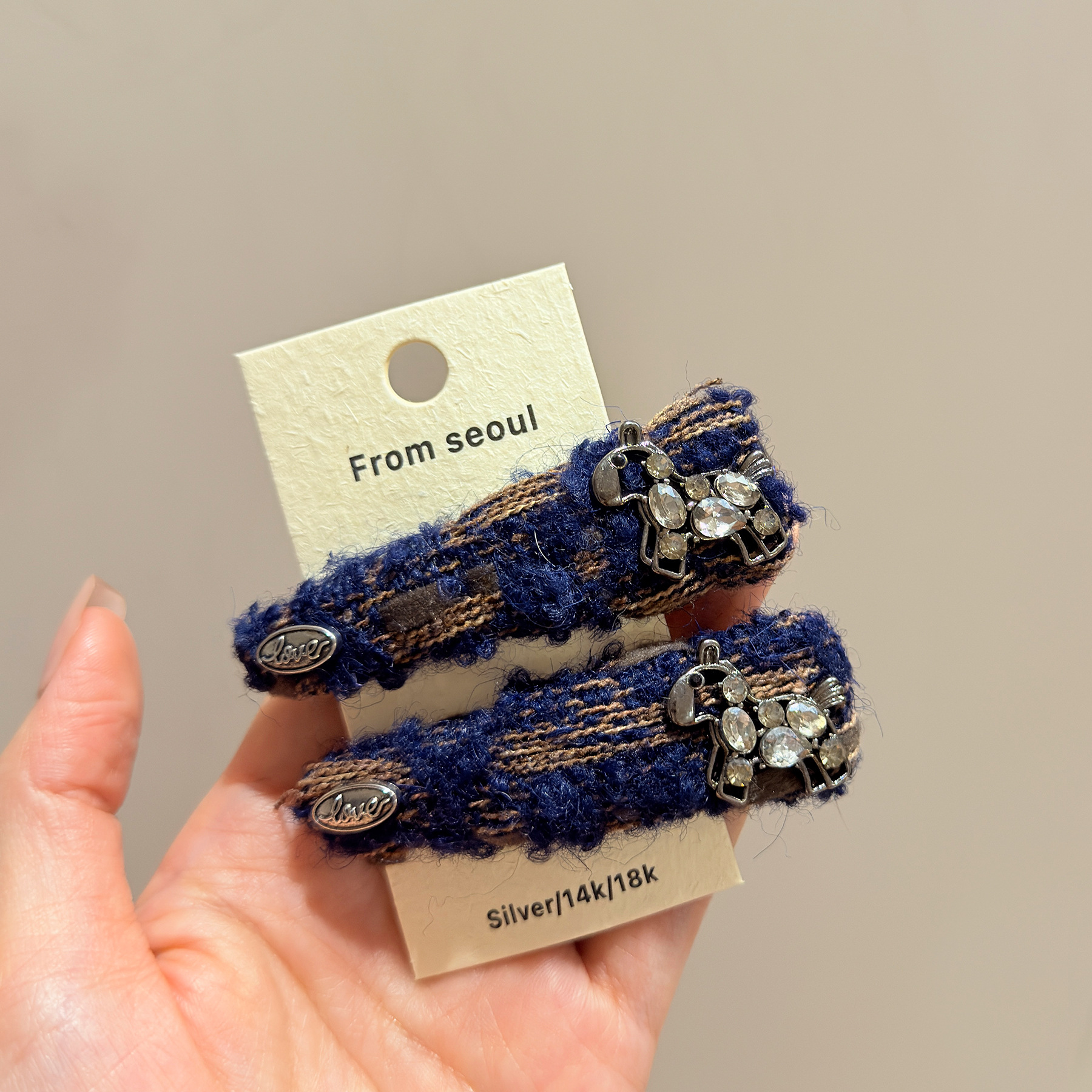 韩国东大门个性毛绒编织闪钻小马发夹时尚轻奢百搭侧边刘海碎发夹