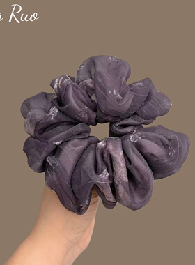 法式复古高级感宽边大肠发圈丸子头马尾头绳发绳2026新款紫色皮套