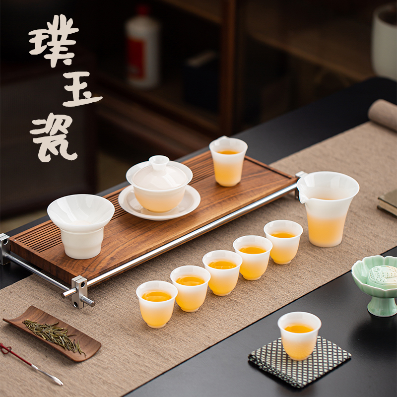 璞玉陶瓷功夫茶器盖碗茶具适合家用整套茶具送人高挡礼品德化白瓷