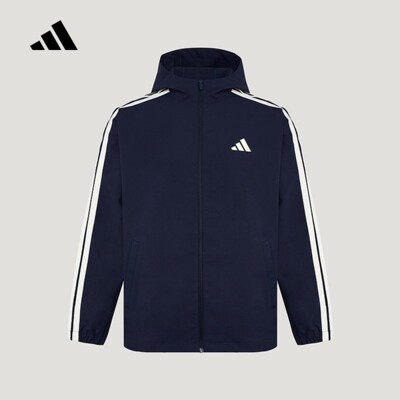 adidas阿迪达斯外套男2026春季三条纹梭织连帽夹克 KV5945 KV5946