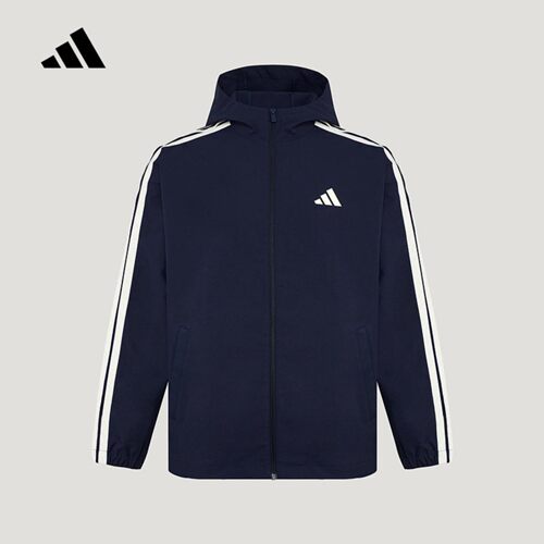 adidas阿迪达斯外套男新款春季三条纹梭织连帽夹克 KV5945 KV5946