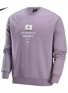 耐克卫衣男24冬季新款Jordan湖人队NBA加绒运动套头衫FV8350-524