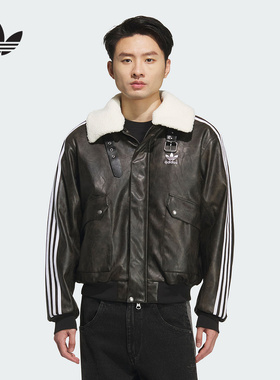 阿迪达斯三叶草外套男2025冬休闲翻领短款棉服夹克KF3692 KF3691