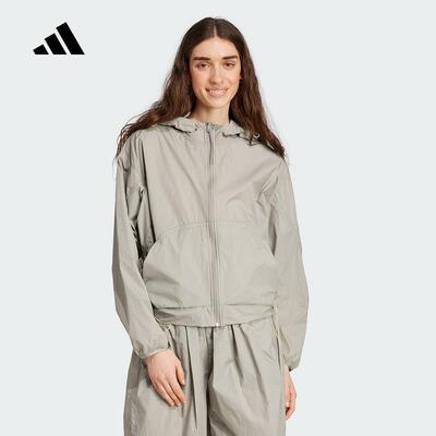 adidas阿迪达斯新款2025夏女梭织运动休闲宽松连帽夹克外套JC5115