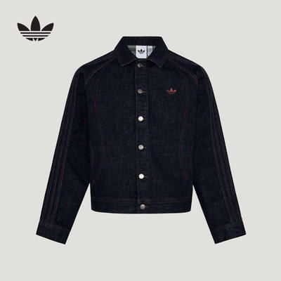 阿迪达斯三叶草外套男装2026春季休闲宽松翻领梭织牛仔夹克KT6338