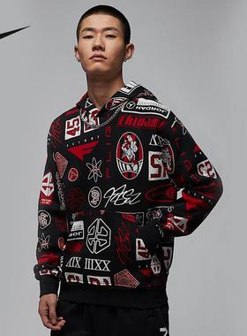 耐克卫衣男2025春季Jordan印花休闲运动连帽加绒套头衫HM7255-010