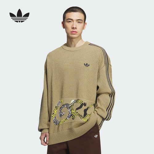 阿迪达斯三叶草男子毛衣2025冬宽松休闲针织套头衫KC0110 KC0111