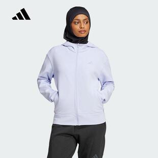 adidas阿迪达斯外套女新款春季新款太空棉宽松运动连帽夹克JN7403