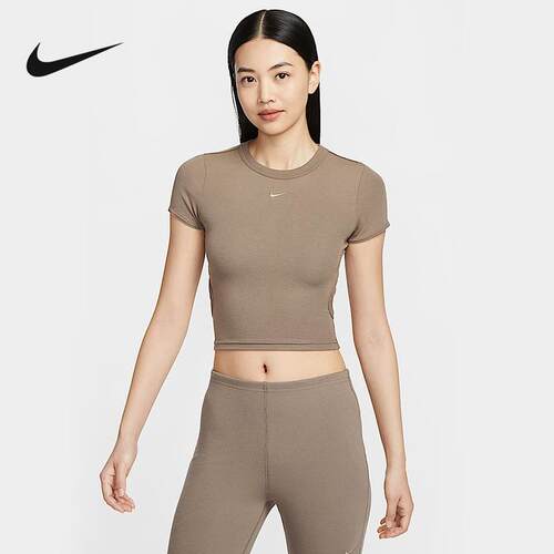 nike耐克女子2025夏季款运动休闲短款露脐紧身短袖T恤HJ0720-233