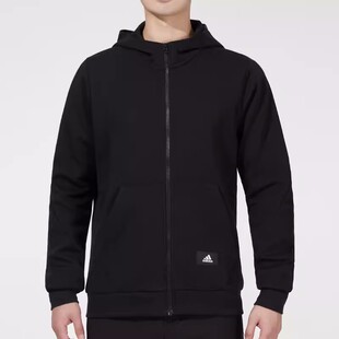 Adidas阿迪达斯外套男子连帽保暖运动训练休闲宽松针织夹克HA1416