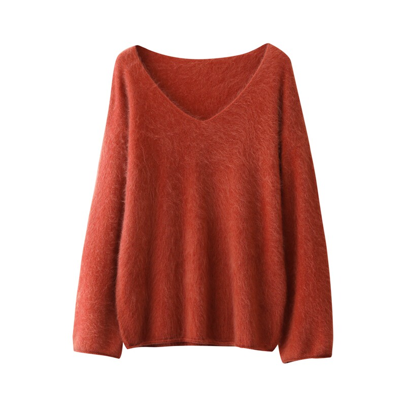 一线成衣纯色V领拉绒羊绒衫