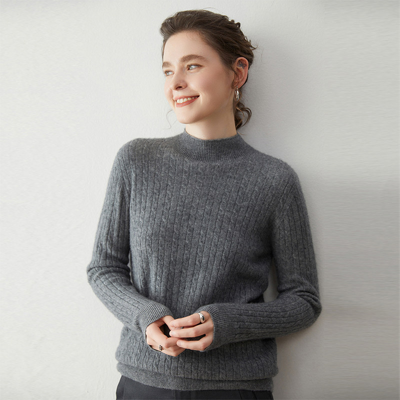 一线成衣半高领小麻花女软糯山羊绒打底衫套头显瘦加厚毛衣上衣