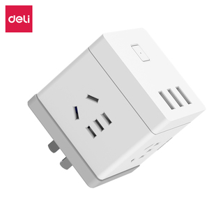 得力魔方插座18327带USB接口接线板插线板开关插排无线电源转换器