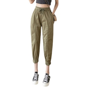 RM10372#春夏新款束脚百搭九分休闲工装裤高腰小脚宽松直筒哈伦裤