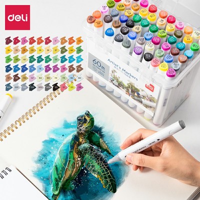 得力三角杆60色动漫风双头马克笔