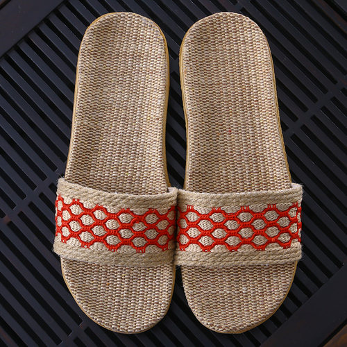 新款夏天木地板厚底防滑亚麻拖鞋