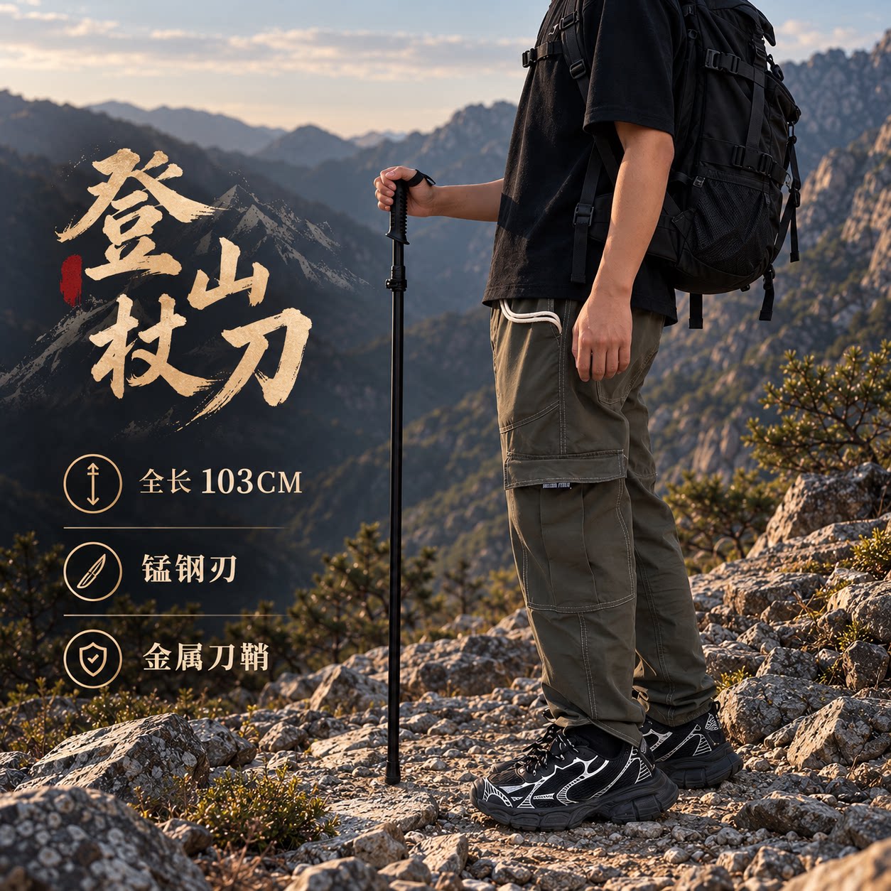 拐杖刀登山杖刀棍中刀一体未开刃
