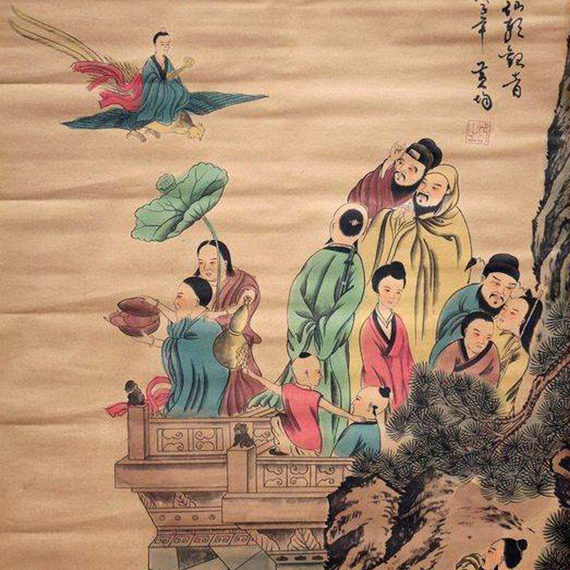 古玩新款上市动物古玩古画仿古国画客厅办公室挂画八仙图装饰字画