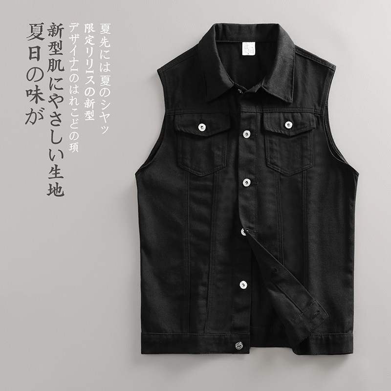 夏季男士坎肩无袖黑色牛仔马甲潮流韩版背心衣服休闲纯色薄款外套