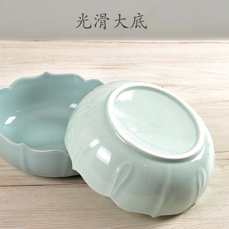 汝窑陶瓷水仙花盆大号水仙盆碗莲睡莲铜钱草盆水培圆形中式装饰盆