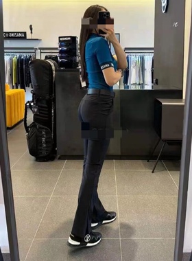 韩版高尔夫服装女款黑色高腰阔腿开叉长裤休闲运动弹力修身速干裤