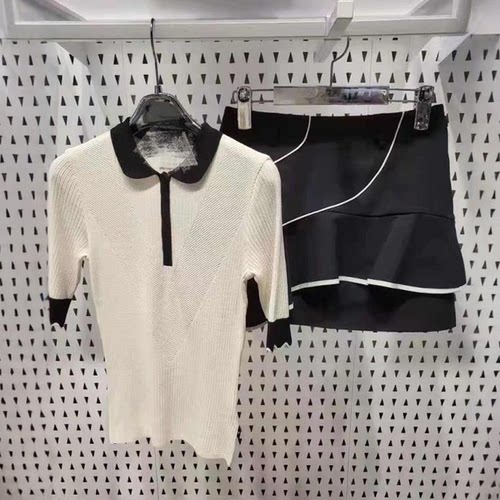 荷叶边短裙翻领针织衫短袖原单
