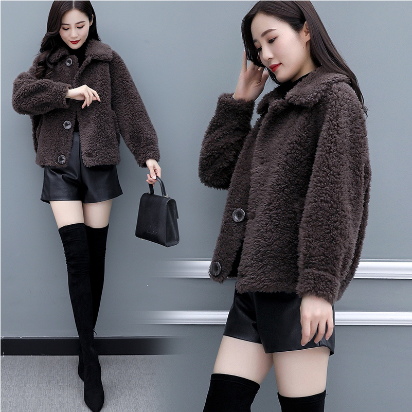 皮毛一体仿羊羔毛外套女宽松韩版2020新款短款纯色显瘦毛呢上衣女|msdalam kategori Butik wanita / wanita, bulu kot - dari Buy2taobao.com untuk memberikan perkhidmatan ejen Taobao profesional membeli