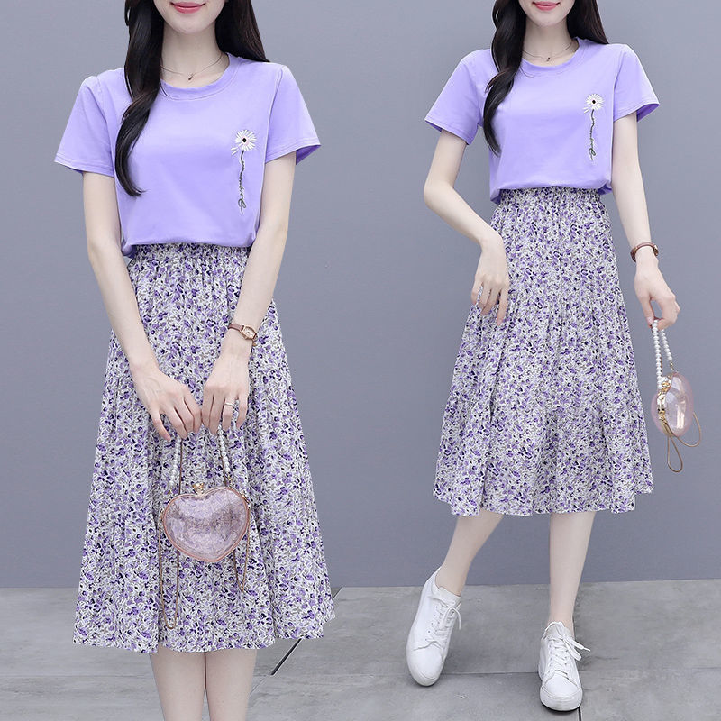 小个子套装裙2021夏季新款流行t恤上衣碎花连衣裙两件套时尚洋气|ruв категории Женская одежда, костюм/студенты школьную форму/обмундирования, модный костюм - от Buy2taobao.com для оказания профессиональной услуги покупки агента Taobao