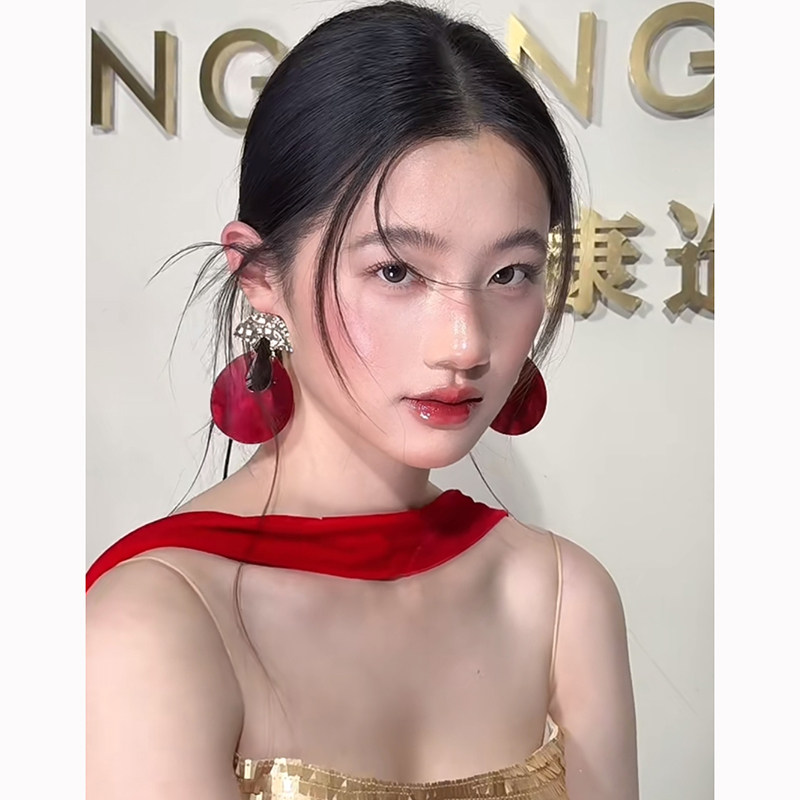 新娘耳环红色个性夸张小众高级感礼服旗袍晨袍敬酒服旅拍照耳饰品图片