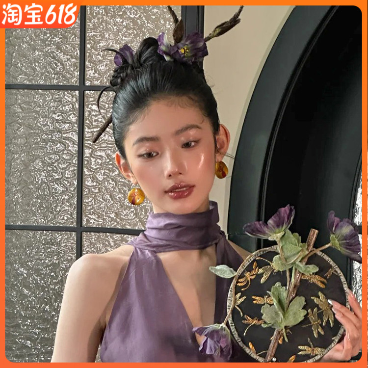 康康造型新娘头饰新中式盘发簪仿真头花朵耳环礼服晨袍旗袍发饰品
