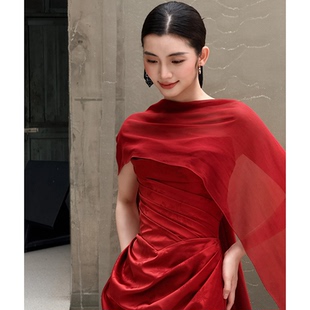 新娘丝巾飘带长款红色雪纺丝带围巾围脖披肩披风礼服晨袍旅拍配饰
