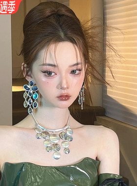 康康造型新娘项链耳环高级感颈链锁骨链结婚纱礼服晨袍旅拍耳饰品